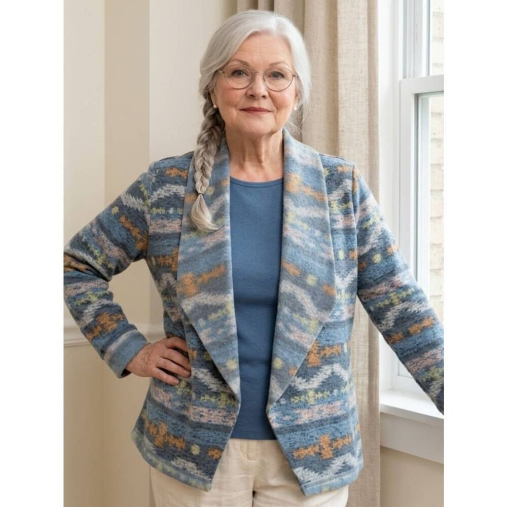 🔺️Unity World Wear Blue Fleece Open Cardigan Sweater Medium
